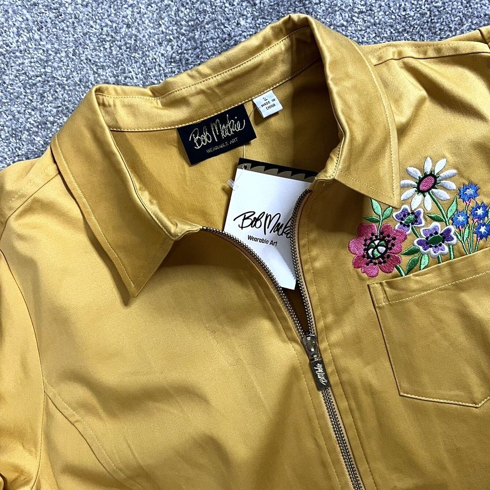 Bob Mackie Wearable Art Jacket Womens Size Large Yellow Floral Embroidered NEW